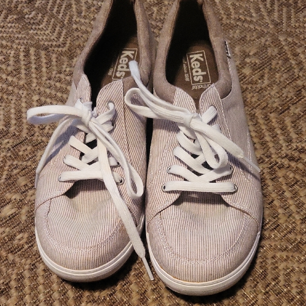 Keds Women's Striped Sneakers in Cream and Brown